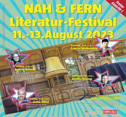 Nah & Fern Literaturfestival 2023, 11. - 13. August 2023 im Metropolengarten auf Dahlbusch, Gelsenkirchen